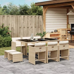 vidaXL Ensemble à manger de jardin et coussins 11 pcs beige poly rotin