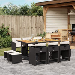 Ensemble à manger de jardin 11 pcs coussins noir résine tressée - Vidaxl