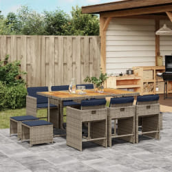 vidaXL Ensemble à manger de jardin 11 pcs coussins gris résine tressée