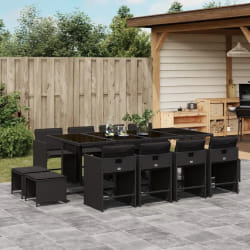 vidaXL Ensemble à manger de jardin 13 pcs coussins noir résine tressée
