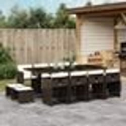 vidaXL Ensemble à manger de jardin avec coussins 13 pcs marron rotin