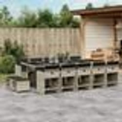 vidaXL Ensemble à manger de jardin et coussins 15 pcs gris clair rotin