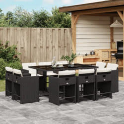 vidaXL Ensemble à manger de jardin 11 pcs coussins noir résine tressée