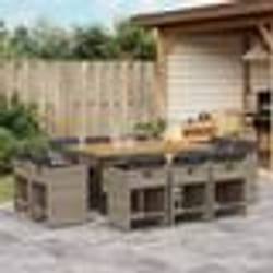 vidaXL Ensemble à manger de jardin 11pcs avec coussins gris poly rotin