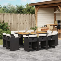vidaXL Ensemble à manger de jardin 11 pcs coussins noir résine tressée