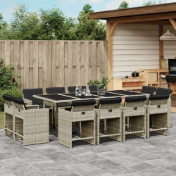 vidaXL Ensemble à manger de jardin et coussins 13 pcs gris clair rotin