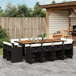 vidaXL Ensemble à manger de jardin 13 pcs coussins noir résine tressée