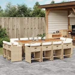 vidaXL Ensemble à manger de jardin et coussins 13 pcs beige