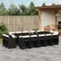 vidaXL Ensemble à manger de jardin 15 pcs coussins noir résine tressée
