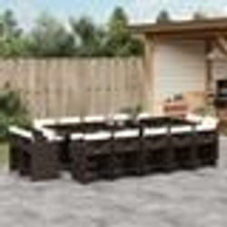 vidaXL Ensemble à manger de jardin avec coussins 15 pcs marron rotin
