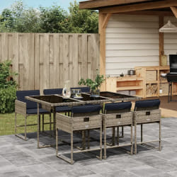 vidaXL Ensemble à manger de jardin 7 pcs coussins gris résine tressée
