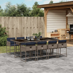 vidaXL Ensemble à manger de jardin 9 pcs coussins gris résine tressée