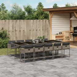 vidaXL Ensemble à manger de jardin 11pcs avec coussins gris poly rotin
