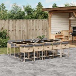 vidaXL Ensemble à manger de jardin et coussins 11 pcs mélange beige