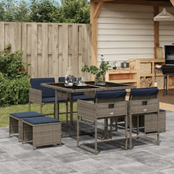 vidaXL Ensemble à manger de jardin 9 pcs coussins gris résine tressée