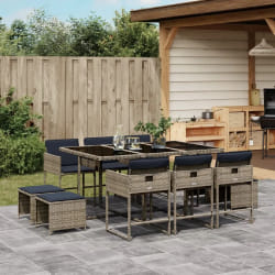 vidaXL Ensemble à manger de jardin 11 pcs coussins gris résine tressée