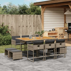Ensemble à manger de jardin 11pcs avec coussins gris poly rotin - Vidaxl