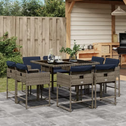 vidaXL Ensemble à manger de jardin 9 pcs coussins gris résine tressée