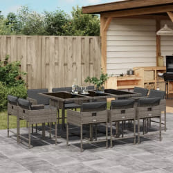 vidaXL Ensemble à manger de jardin 11pcs avec coussins gris poly rotin