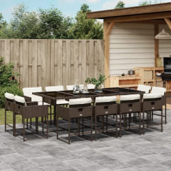 vidaXL Ensemble à manger de jardin avec coussins 13 pcs marron rotin