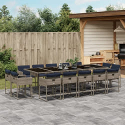 vidaXL Ensemble à manger de jardin 15 pcs coussins gris résine tressée