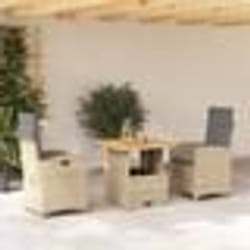 vidaXL Ensemble à manger de jardin et coussins 3 pcs Beige poly rotin