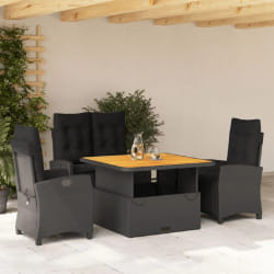 vidaXL Ensemble à manger de jardin 4 pcs avec coussins noir