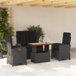 vidaXL Ensemble à manger de jardin 4 pcs avec coussins noir
