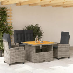 vidaXL Ensemble à manger jardin 4pcs et coussins Gris Résine tressée