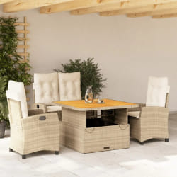 vidaXL Ensemble à manger de jardin coussins 4 pcs beige résine tressée