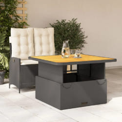 vidaXL Ensemble à manger de jardin coussins 2pcs noir résine tressée