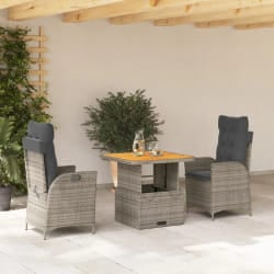 vidaXL Ensemble à manger de jardin 3 pcs coussins gris résine tressée