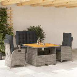 vidaXL Ensemble à manger jardin 4pcs et coussins Gris Résine tressée