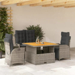vidaXL Ensemble à manger jardin 4pcs et coussins Gris Résine tressée