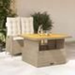 vidaXL Ensemble à manger de jardin et coussins 2 pcs beige poly rotin