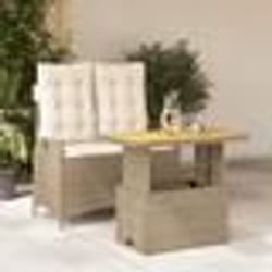 vidaXL Ensemble à manger de jardin et coussins 2 pcs beige poly rotin