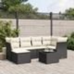 vidaXL Salon de jardin 7 pcs avec coussins noir résine tressée