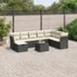 vidaXL Salon de jardin 9 pcs avec coussins noir résine tressée