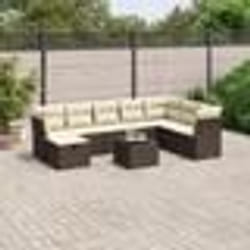 vidaXL Salon de jardin avec coussins 9 pcs marron résine tressée