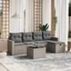 vidaXL Salon de jardin 6 pcs avec coussins gris résine tressée