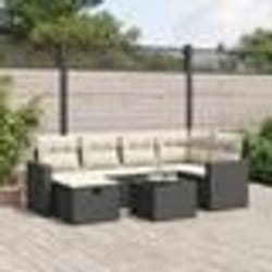 vidaXL Salon de jardin 7 pcs avec coussins noir résine tressée