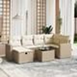 vidaXL Salon de jardin avec coussins 7 pcs beige résine tressée