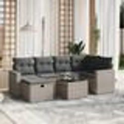 vidaXL Salon de jardin avec coussins 7 pcs gris résine tressée