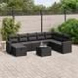 vidaXL Salon de jardin 9 pcs avec coussins noir résine tressée