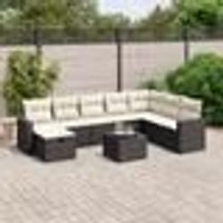 vidaXL Salon de jardin 9 pcs avec coussins noir résine tressée