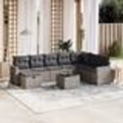 vidaXL Salon de jardin 9 pcs avec coussins gris résine tressée