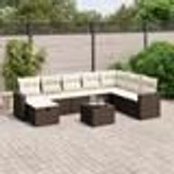 vidaXL Salon de jardin avec coussins 9 pcs marron résine tressée
