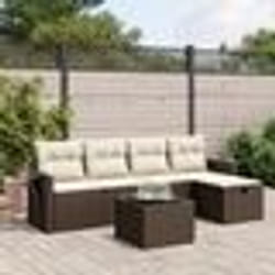 vidaXL Salon de jardin avec coussins 6 pcs marron résine tressée