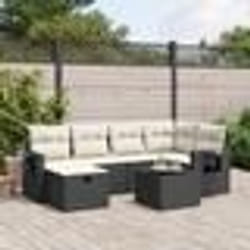 vidaXL Salon de jardin 7 pcs avec coussins noir résine tressée