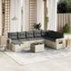 vidaXL Salon de jardin 9 pcs avec coussins gris clair résine tressée